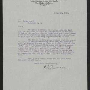 Letter from Carroll to Craig, February 19, 1914