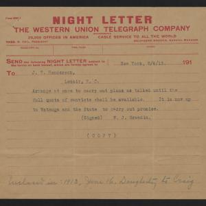 Telegram from Grandin to Henderson, 8 May 1913