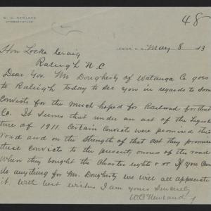 Letter from Newland to Craig, May 8, 1913