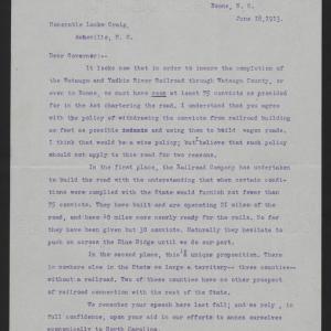 Letter from Brown to Craig, June 18, 1913