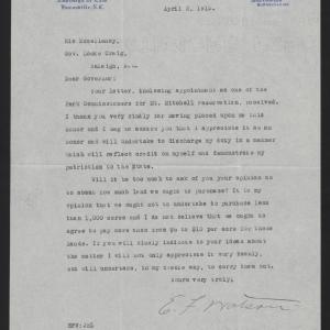 Letter from Watson to Craig, April 2, 1915