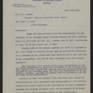 Letter from Bickett to Varner and Lacy, June 10, 1915, page 1