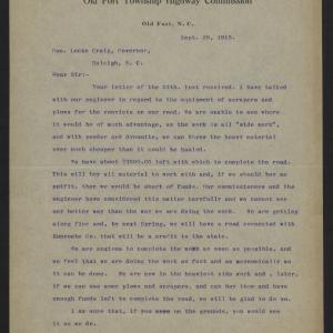 Letter from Mashburn to Craig, September 29, 1915
