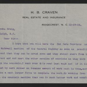 Letter from Craven to Craig, November 11, 1915, page 1