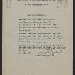 Resolution by the Wilkes Commercial Club, June 10, 1916