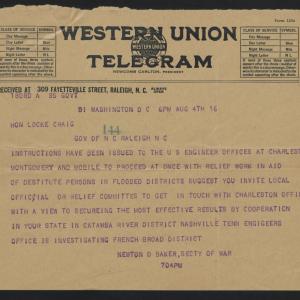 Telegram from Baker to Craig, 4 August 1916