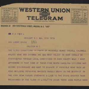 Telegram from Carr to Craig, August 10, 1916, page 1