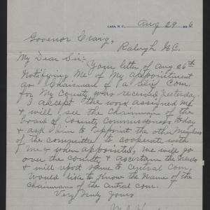 Letter from Hendricks to Craig, August 29, 1916