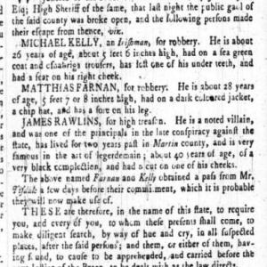 Wanted Advertisement for James Rawlings, 12 September 1777