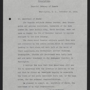 Letter from Bakhmeteff to Bryan, November 16, 1913