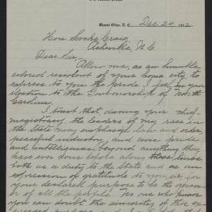 Letter from Lipscombe to Craig, December 24, 1912, page 1