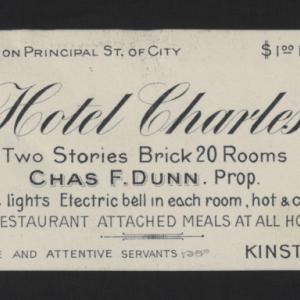 Advertising Card for the Hotel Charles, circa June 1913