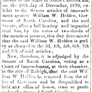 Newspaper article about William Woods Holden Impeachment, 31 March 1871. Picture 1. 