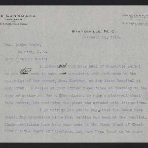 Letter from Clark to Craig, February 14, 1913, page 1