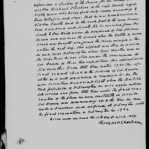 Affidavit of Richard Cheshire in support of a Pension Claim for Lucy Brown, 17 April 1839, page 1