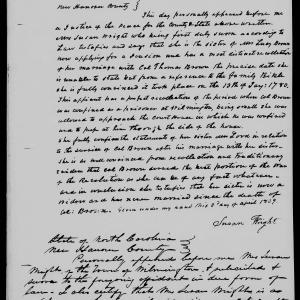 Affidavit of Susan Wright in support of a Pension Claim for Lucy Brown, 3 April 1839