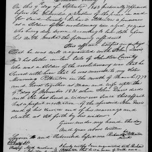 Affidavit of Richard Pilkinton in support of a Pension Claim for Mourning Davis, 9 September 1843