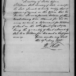Proof of Service for Valentine Locus, 19 May 1838