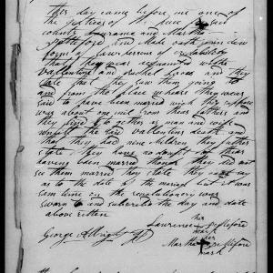 Affidavit of Laurence and Martha Pettiford in support of a Pension Claim for Rachel Locus, 18 June 1838, page 1