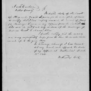 Proof of Marriage for William Guest and Anna Allen, 18 March 1846