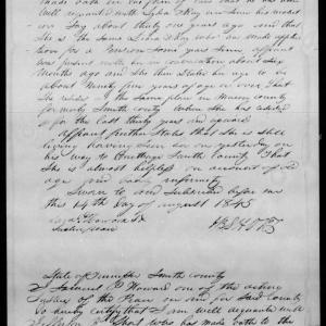 Affidavit of Jefferson B. Short in support of a Pension Claim for Lydia Ray, 14 August 1845, page 1