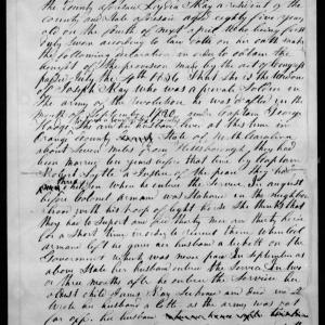 Application for a Widow's Pension from Lydia Ray, 10 February 1837, page 1