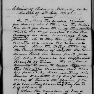 Report of the Pension of Susana Murray from J. J. Combs, circa December 1849, page 1
