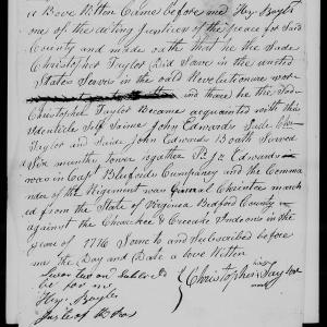 Affidavit of Christopher Taylor in support of a Pension Claim for John Edwards, 23 August 1833