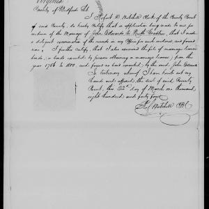 Proof of Marriage from Robert Mitchell for John Edwards and Ruth Crabtree, 22 March 1844