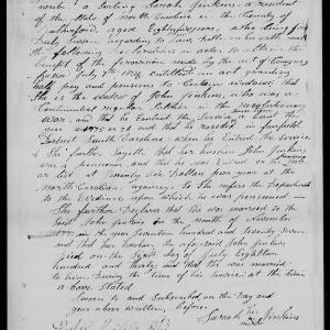 Application for a Widow's Pension from Sarah Jenkins, 16 November 1839, page 1