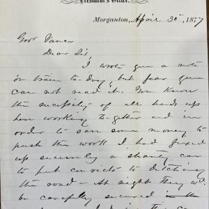 Page 1 of Letter from J. W. Wilson to Z. B. Vance, April 30, 1877