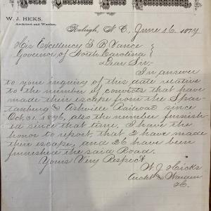 Letter from William J. Hicks to Zebulon B. Vance, June 6, 1877