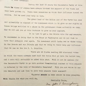 Letter from Cuningham to Bickett, February 2, 1918