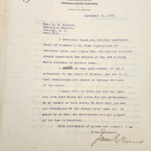 Letter from Shepard to Bickett, November 20, 1918