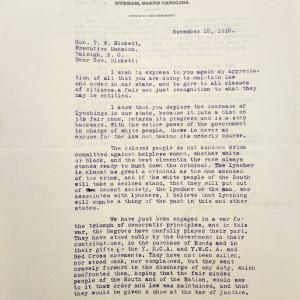 Letter from Shepard to Bickett, November 18, 1918, page 1