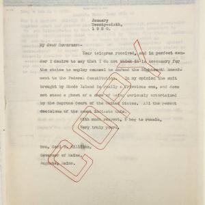 Letter from Bickett to Milliken, January 26, 1920