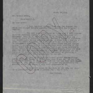 Letter from Craig to Erwin, April 24, 1913