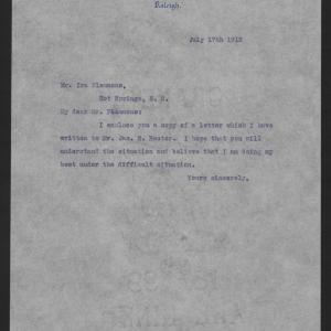 Letter from Craig to Plemmons, July 17, 1913